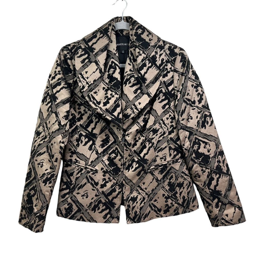 Lafayette 148 Women Blazer Shawl Collar Ventless Full Zip Lined Brown Black Sz 6